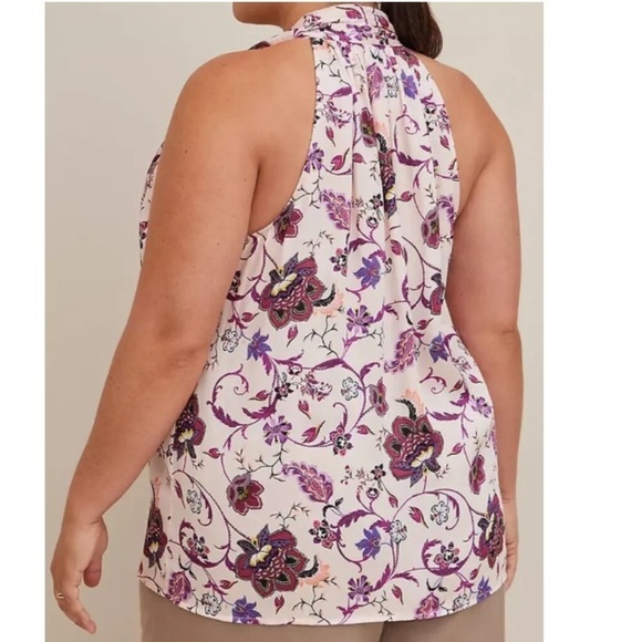 Torrid Satin High Neck Bow Tie Front Halter Top Floral Pink Size 4 - Picture 3 of 14